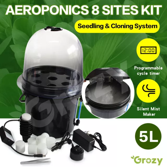 Aeroponics 8 Cups Seedling & Cloning Station Bucket Foggy Mist Propagator Kit 5L