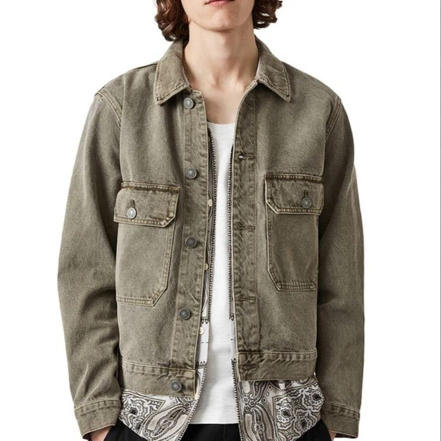 NWOT All Saints Terrel Jacket Beech Green Grey jean corduroy collar XS