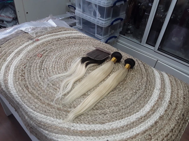 1B/613# ROOT OMBRE PERUVIAN HUMAN HAIR 16+18&16 SILK BASE CLOSURE STRAIGHT 250g