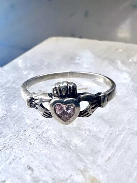 Claddagh ring size 4 pink CZ St Patrick's Day baby heart love Valentine girl