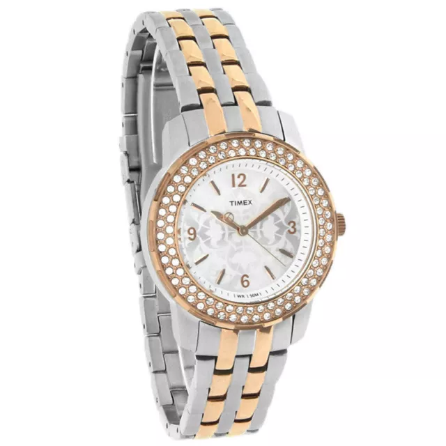 Timex Starlight T2P398 Ladies Crystal Silver Floral Dial Quartz Watch