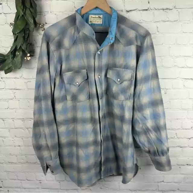 Vintage Pendleton Blue Shadow Plaid Board Flannel Shirt Wool Size Large