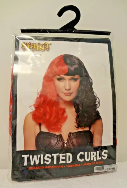 New SPIRIT Halloween LONG RED & BLACK WIG Twisted Curls HAIR Woman COSTUME