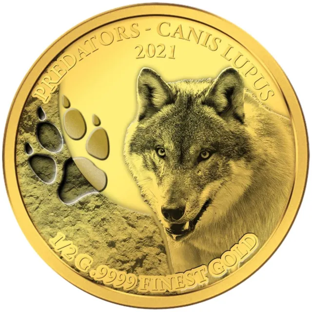 2021 Senegal .9999 Gold Coin Wolf Canis Lupus Predator Wildlife WWF Proof SCARCE