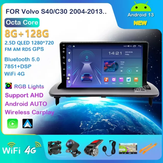 6G+128GB Android 13 Car Multimedia Player For VOLVO C30 S40 C70 2006-2012 GPS Na