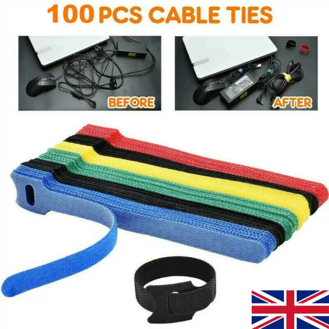 100x Reusable Ties Velcros Hook and Loop Fastener Tape Nylon Cable Ties Straps