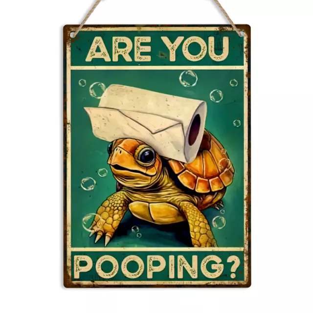 Are You Pooping Tortuga Retro Divertido Inodoro Letrero de Metal Baño WC Placa de Pared