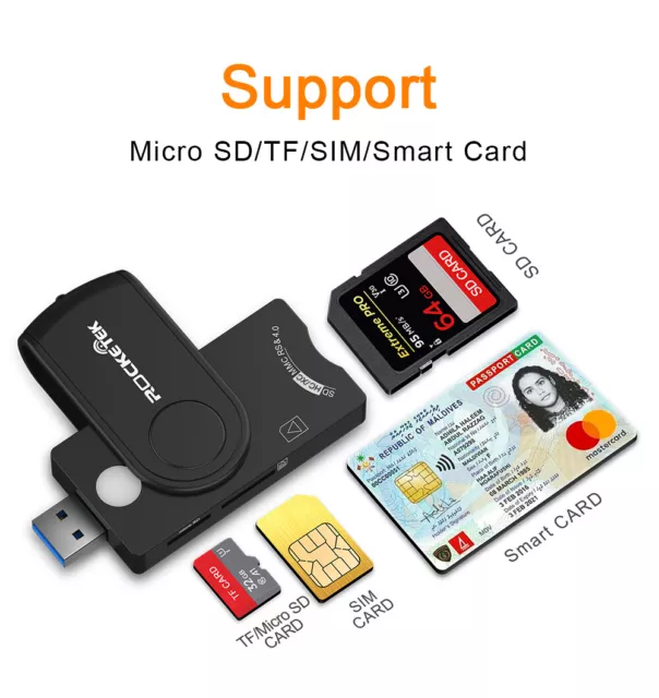 SIM Kartenleser: Multi-Card- und SIM-Reader mit aktivem USB-2.0-Hub, 3 Ports