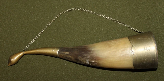 Vintage hand made cow horn with metal facing