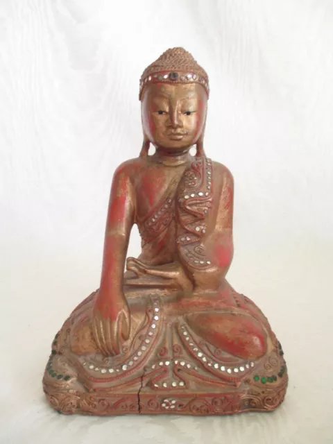 Burmese red gilt lacquer  seated buddha 10" tall