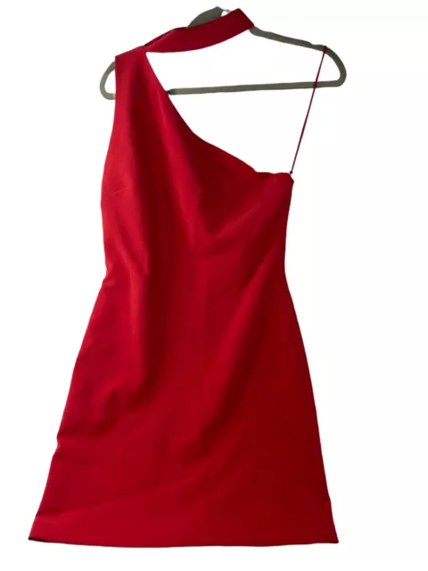 Alice + Olivia Shoshana One Shoulder Red Zip Dress Women’s Size 10 NWT $295