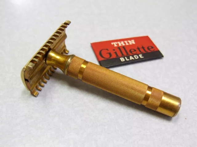 GILLETTE New Style Gold Common Bar Handle DE Safety Razor 1930s