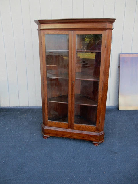 63572 Antique Victorian Oak Corner Curio China Cabinet 63572 Antique Victorian Oak Corner Curio China Cabinet