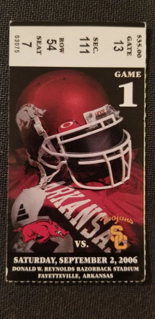 Arkansas Razorbacks vs USC Trojans Football Ticket Stub Sep 2 2006