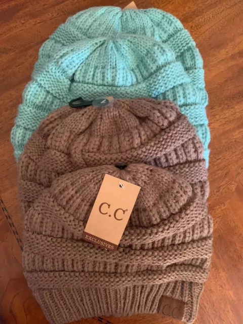 Chapeau en tricot à câble extensible CC hiver automne tendance