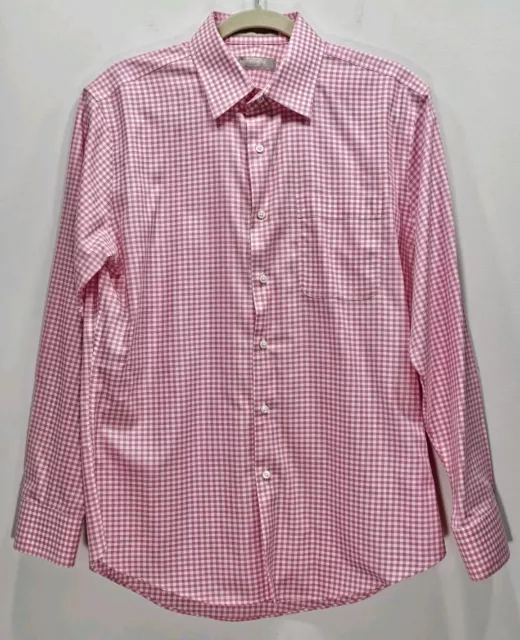 Nordstrom Men's Pink Dress Shirt Trim Fit Cotton Gingham Smartcare 15 1/2 32-33