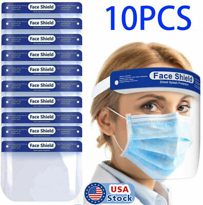 10PCS Safety Full Face Shield Reusable Washable Face Mask Clear Protection Cover
