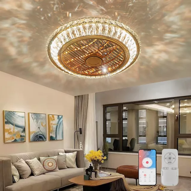 Crystal Fan Light,Adjustable Wind Speed,Ceiling Fan with Lamp with Remote(Gold)