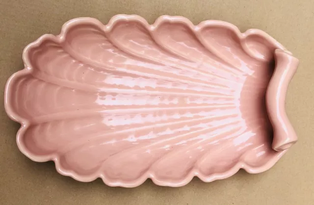 VINTAGE ABINGDON POTTERY USA 11"CONSOLE Dusty Rose Shell Shaped DISH 1940’s NICE