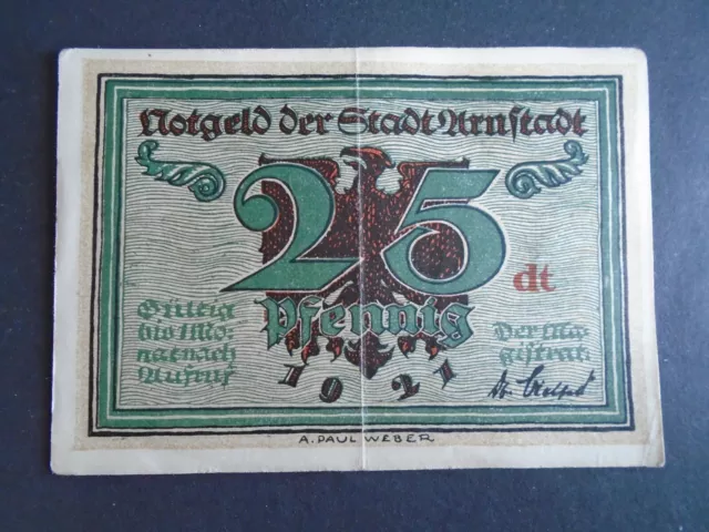 25 Pfennig Notgeldschein der Stadt Arnstadt 1921 / German Emergency Money