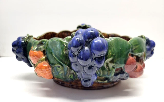 Vintage Majolica Pottery Centerpiece Bowl Grapes Pierced Germany