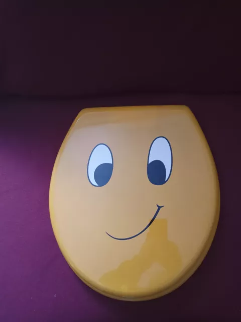 WC-Sitz, Toilettensitz gelb mit Motiv: Smiley/Mief von Duroplast ***wie neu***