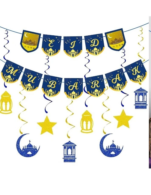 Decorazione Ramadan Kareem Eid Mubarak Set Di Stoviglie Usa E Getta Ramadan Mubarak Banner Palloncini Decorazioni Per Feste Islamiche Musulmane - Foto 3