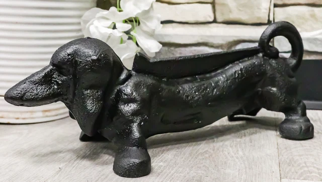 Cast Iron Black Sausage Dachshund Dog Boot Cleaner Scraper Statue Door Stopper