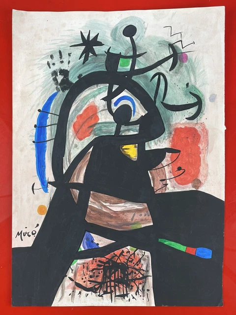 Joan Miro (Handmade) Drawing - Painting Inks on old paper signed & stamped