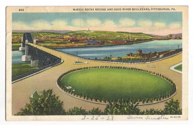 Pittsburgh Pennsylvania PA Postcard McKees Rocks Bridge Ohio River Blvd c1930s