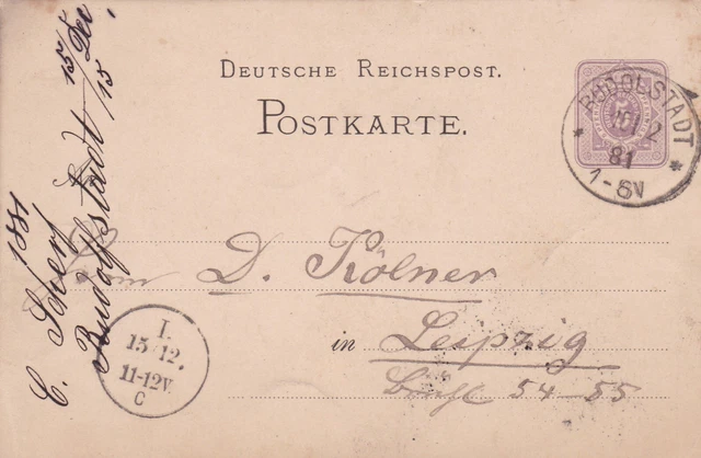 PK Dt.Reichspost , 1881 , Rudolstadt