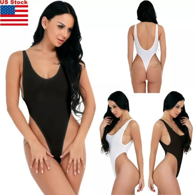 US Women's High Cut Thong Bodysuit One Piece Leotard Bikini Swimsuit  Lingerie 