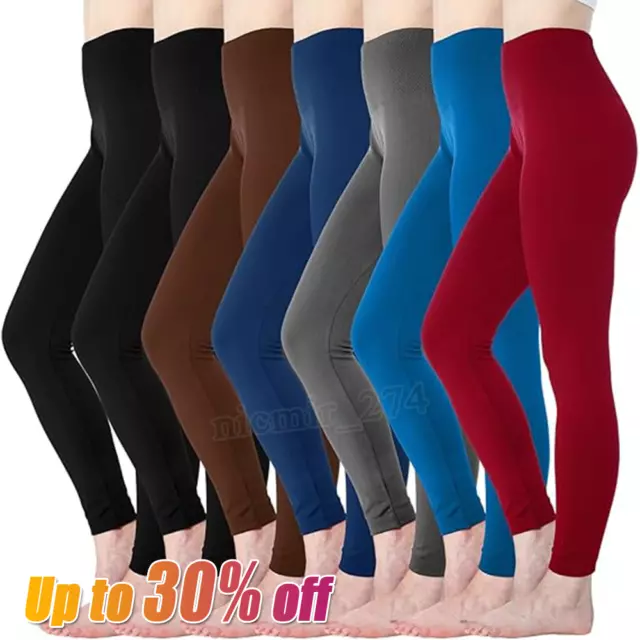 WOMENS WINTER FLEECE THERMAL WARM THICK FULL LENGTH LEGGINGS COLOURS Size UK8-16