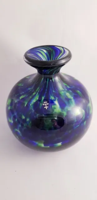 RARE Stunning Vase Bengt Edenfalk for Skruf Swedish Heavy Art Glass Vase Signed 2
