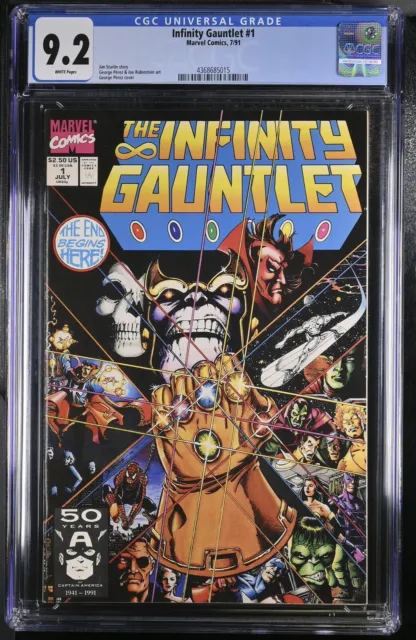 Infinity Gauntlet #1 CGC 9.2 (1991) White Pages George Perez Cover Marvel Comics