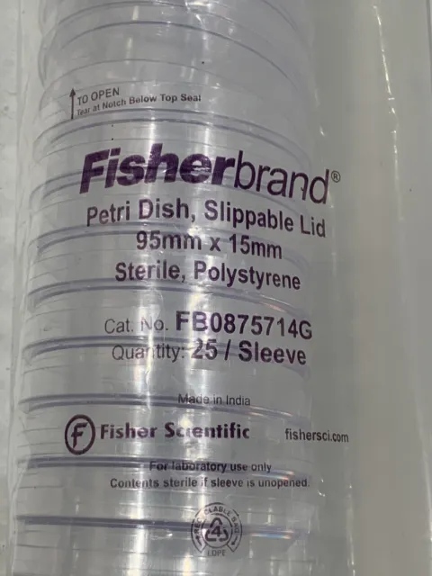 Fisher Scientific Fisherbrand Sterile Petri Dishes w/ lid 95x15mm Sealed 25 / pk