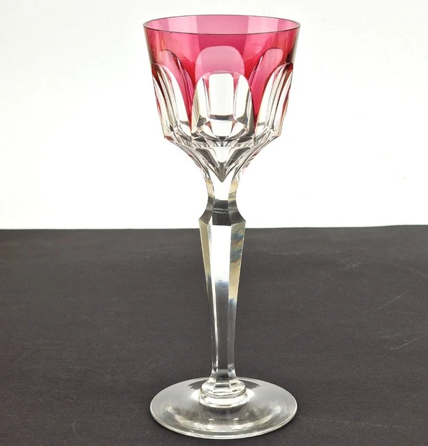 Verre à Vin Cristal Verre Rose Plaqué Coupé à la Main Um 1920 P871