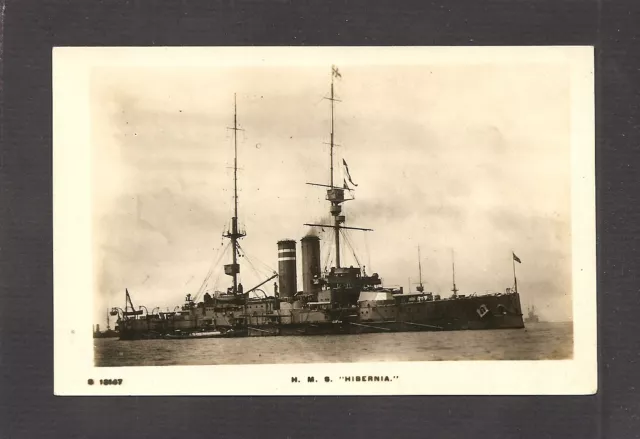 Real-Photo Postcard:  H.m.s. Hibernia - British Navy Battleship - World War 1