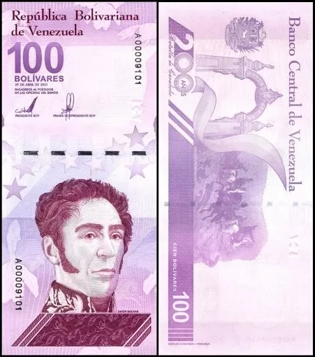 Banknote - 2021 Venezuela, 100 Bolivares Digitale P119 UNC, Simon Bolivar (F)