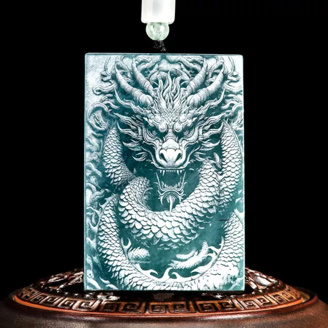 Natural Grade A Jade Jadeite Men Women Lucky Amazing Dragon Square Pendant