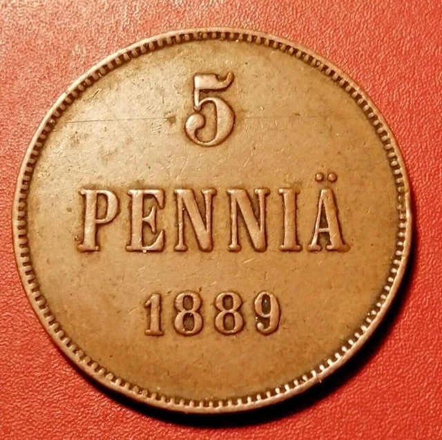 Finland *5 penni 1889 Copper*Empire Alexander III* Cond.1++*RARE