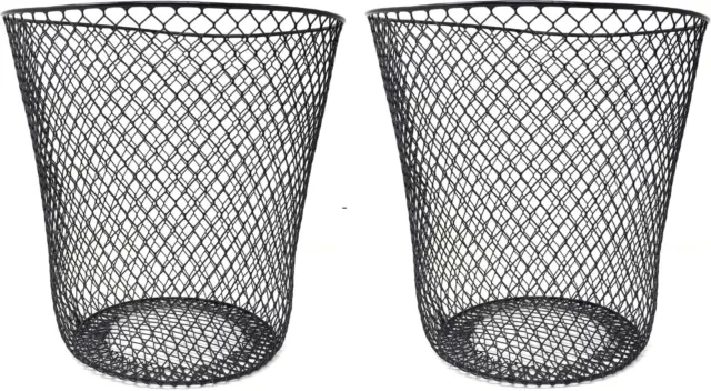 Set of 2 Mesh Baskets Waste Paper Bin Metal Wire Rubbish Bin Toilet Bedroom 9"