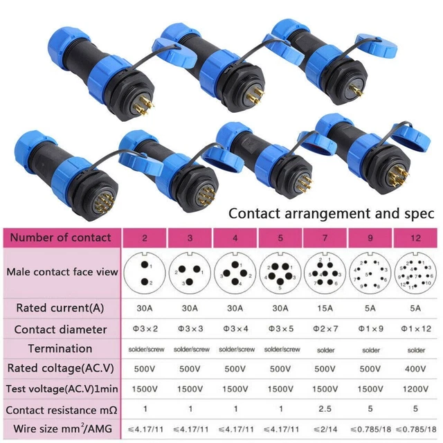 Connecteur Aéronautique SP21 Mâle 4 Broches - Filetage 8 Mm, IP68, 500V 30A - Pour Éclairage, Aviation, Applications Industrielles - Avec Fiche Femelle