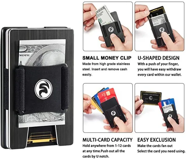 Slim RFID Blocking Metal Wallet EDC Money Clip CC Holder Tactical Minimalist