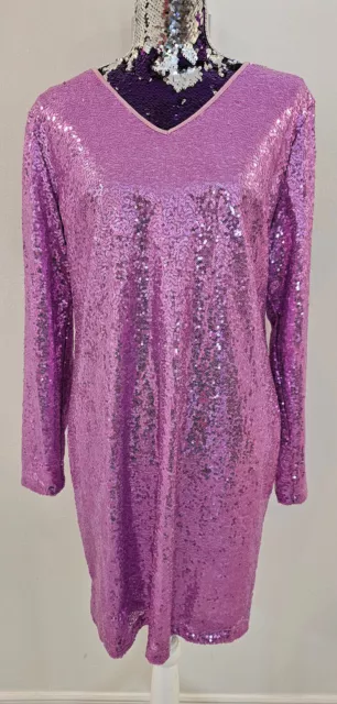 NW Mae/eor Womens Sequin Dress Sz L Pink Long Sleeve Lined