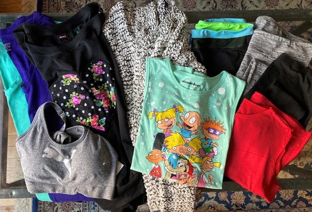 Women's Sz. L Lot 10 pc Mixed Casual Clothes: Knit Cardigan Tops Sport Bra Pants
