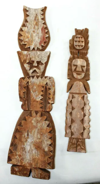 2 Tarahuma Dolls or Wall Sculpture Hanging Totem Tree Bark 22" Chihuahua Mexico