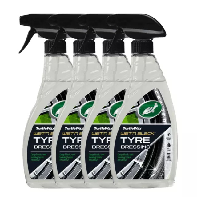 4x Turtle Wax Wet 'n' Black 500ml Trigger Tyre Dressing Wet Look Shine Clean Car