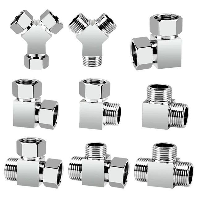 Shower Head Diverter Valve – Chrome Brass 3-Way T-Shaped Adapter, 1/2 Inch G1/2 Thread, For Shower Arm Mounted Diverter