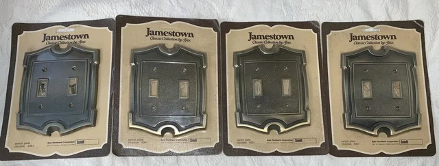 Jamestown Collection By Ajax Double Switch Plate, Brass, Set Of 4 NEW, Scovill